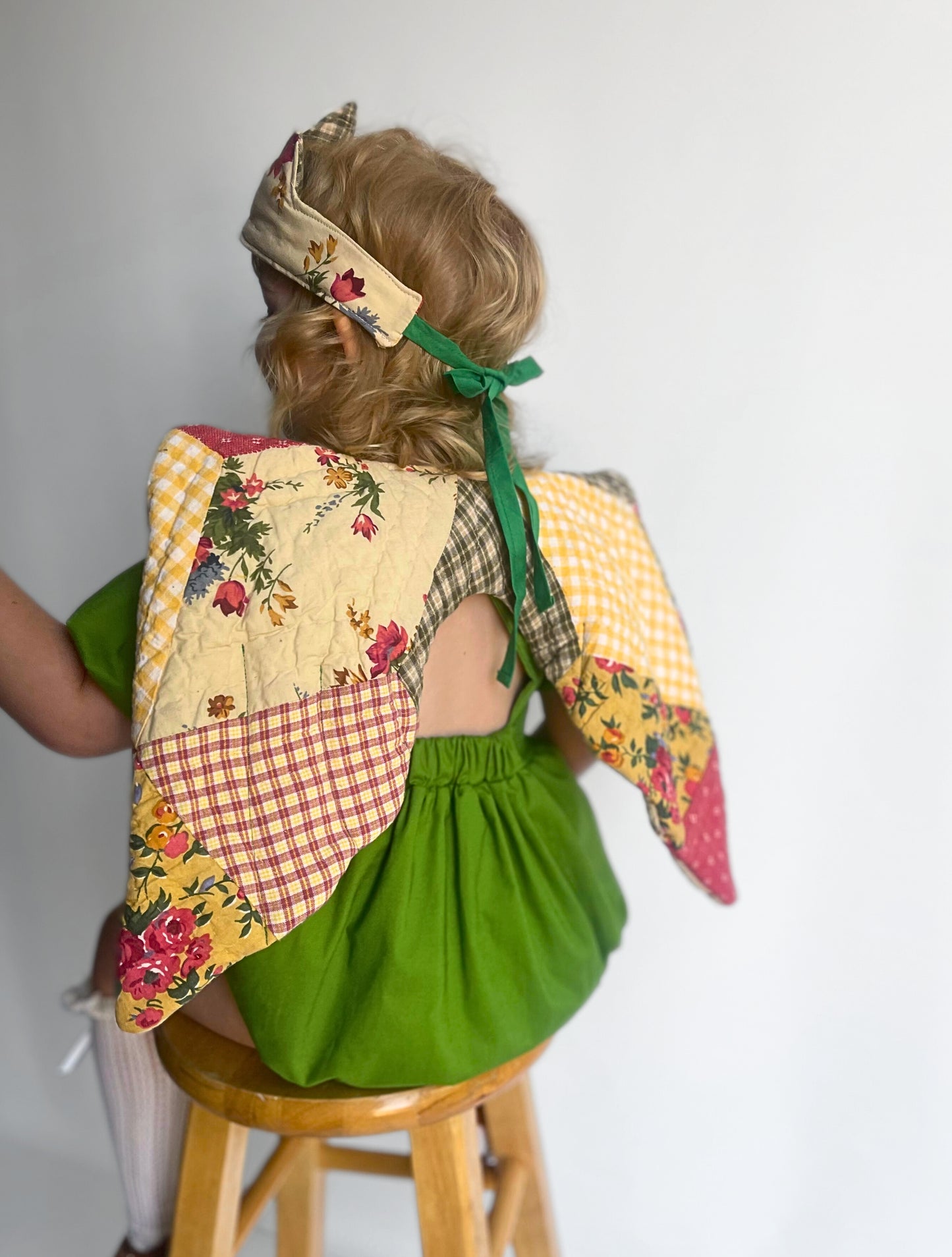 Quilted Fairy Wings, Crown, and Wand Set Golden Yellow and Red