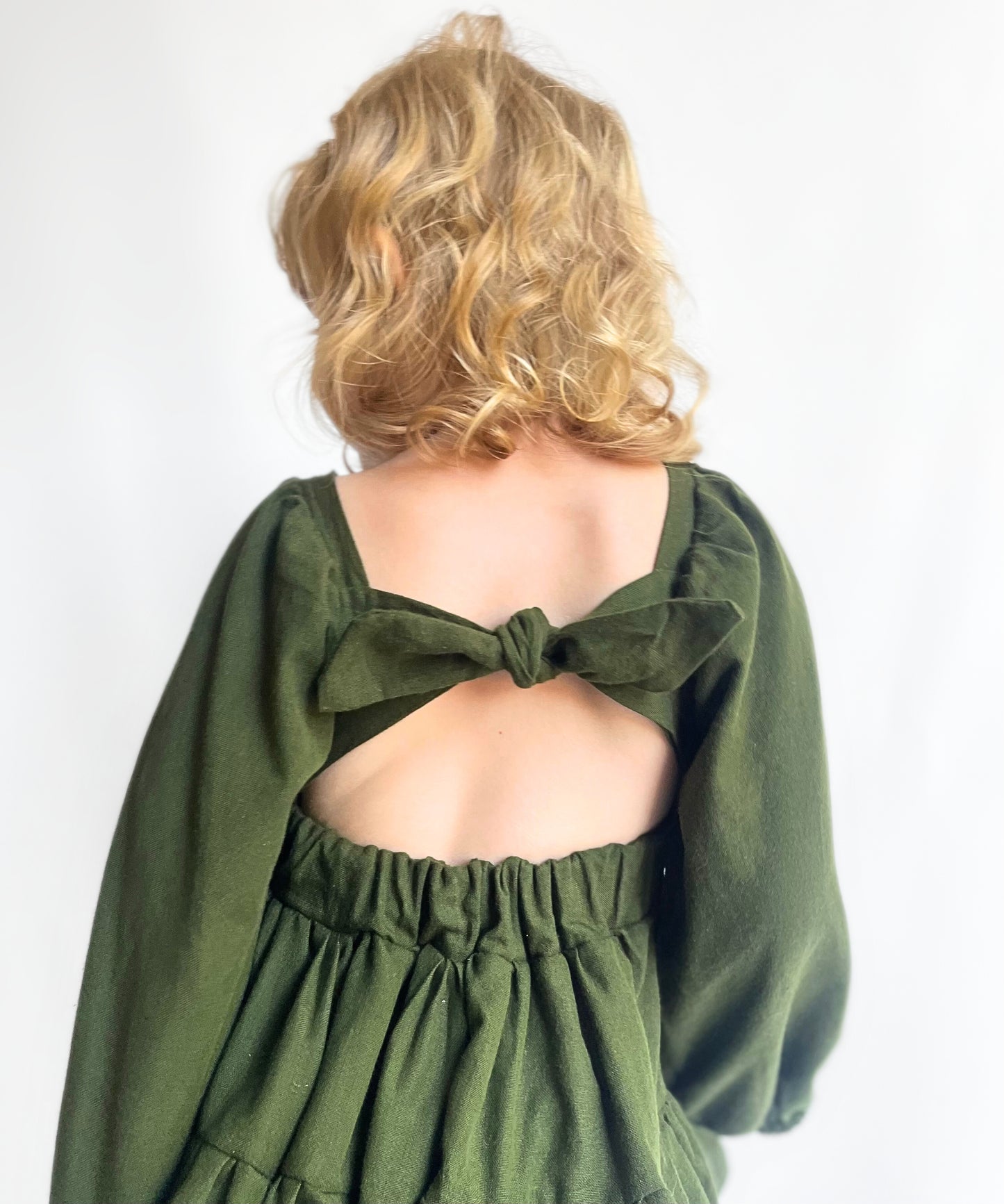 Olive Flutter and Bloom Dress with Balloon Sleeves