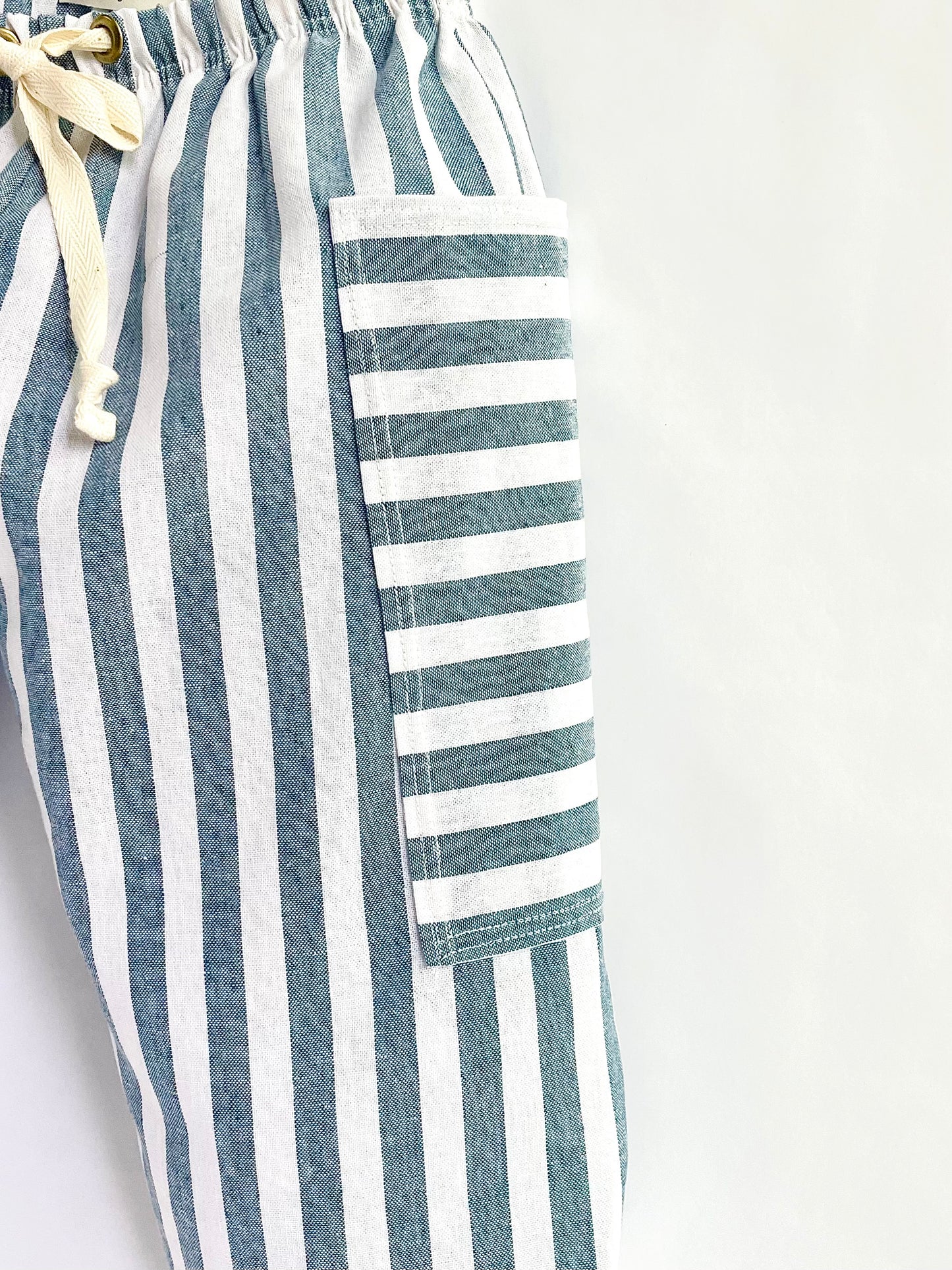 Blue Striped Balloon Leg Pocket Pants