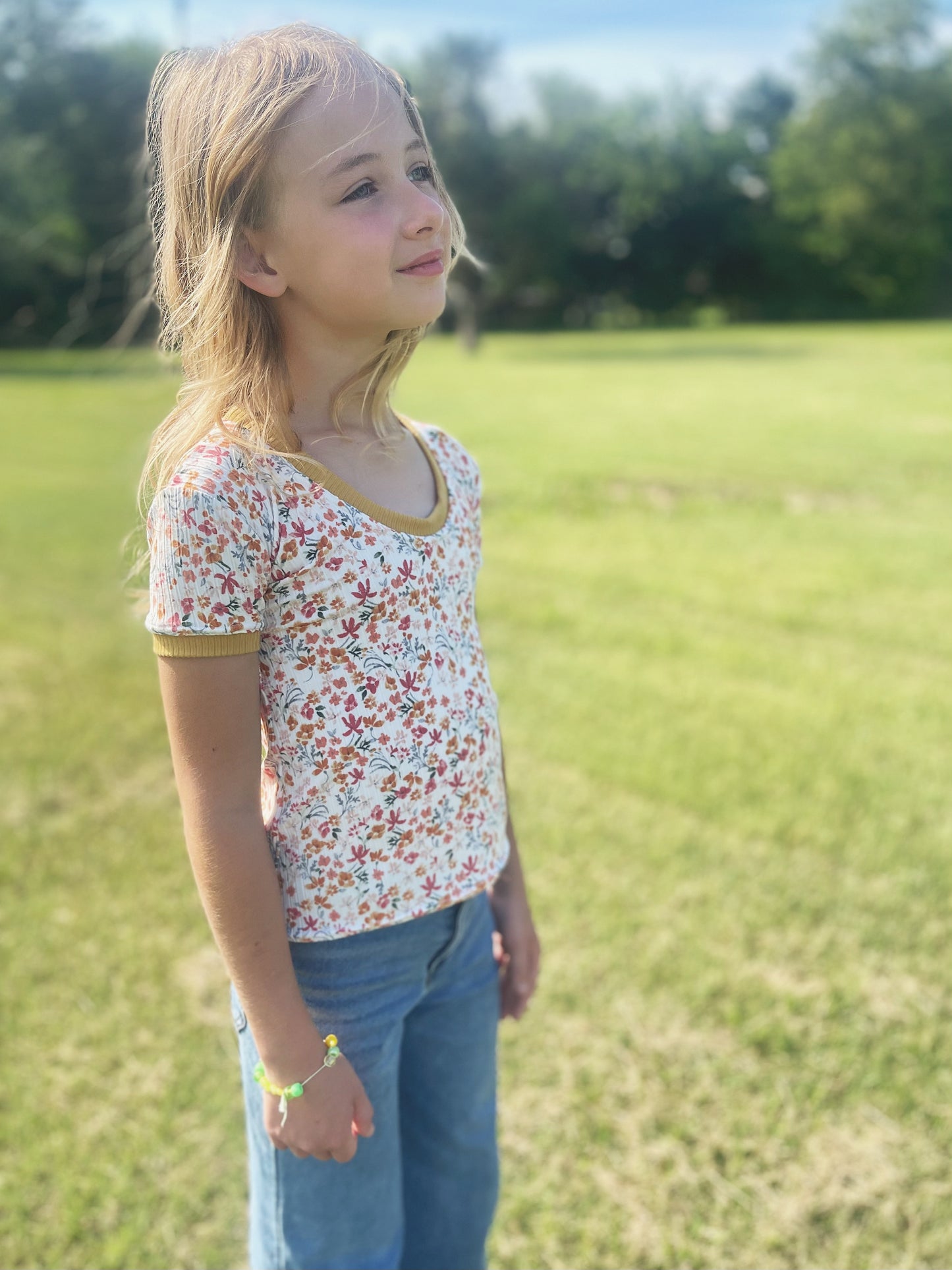 Watercolor Floral Ribbed Ringer Tee