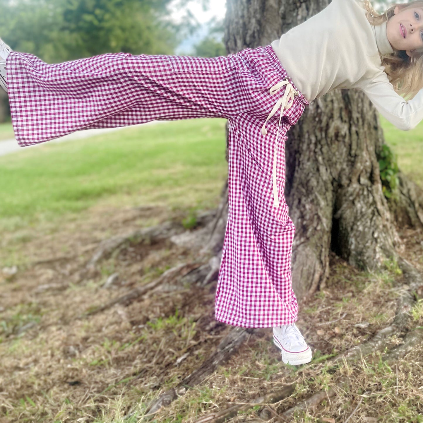 Berry Gingham Wide Leg Pocket Pants