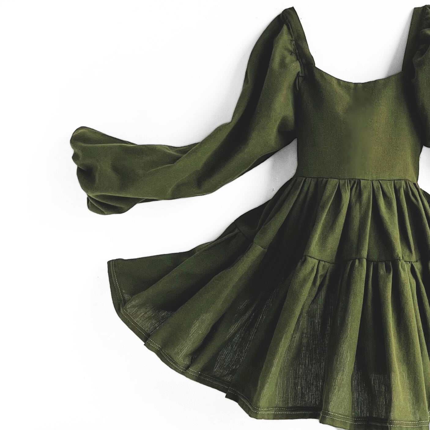 Olive Flutter and Bloom Dress with Balloon Sleeves