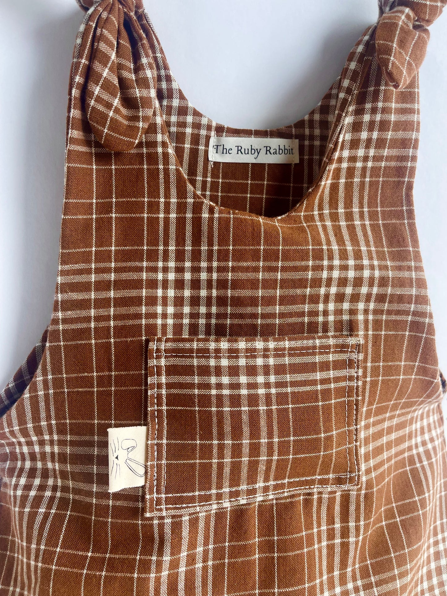 Brown Plaid Shoulder Tie Jumpsuit