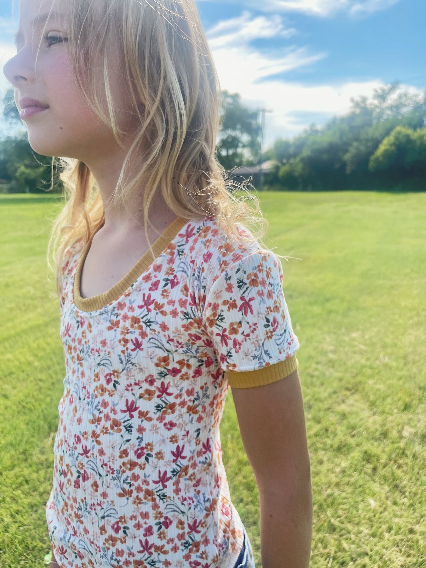 Watercolor Floral Ribbed Ringer Tee