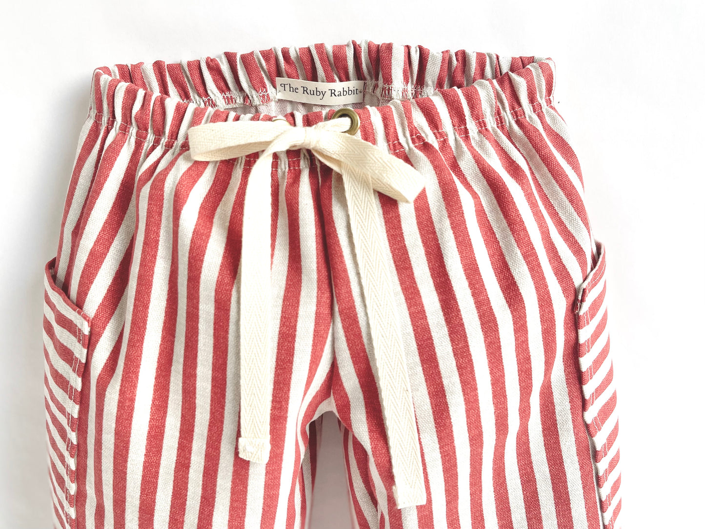 Red Striped Balloon Leg Pocket Pants