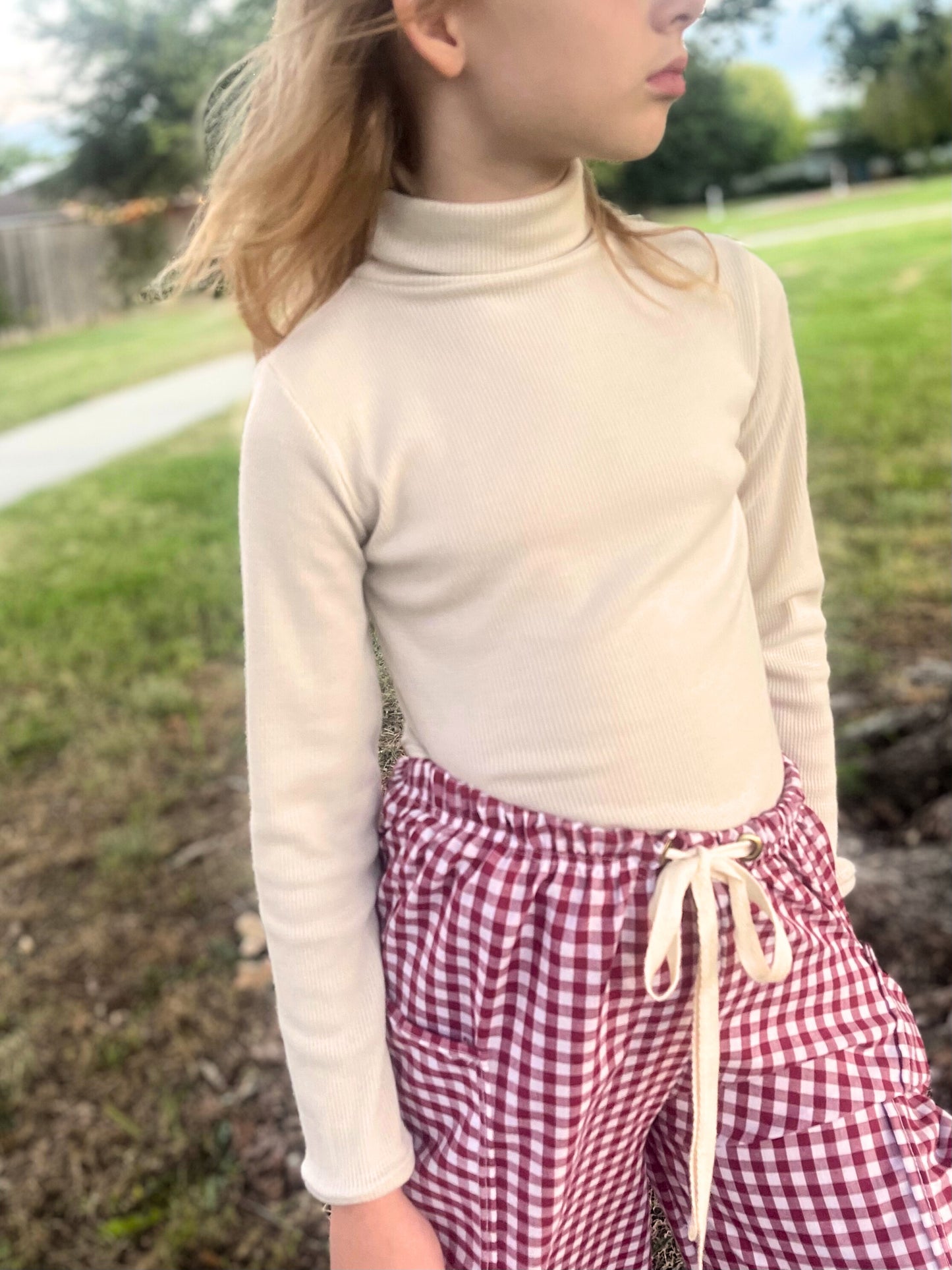Cream Waffle Knit Turtleneck Top