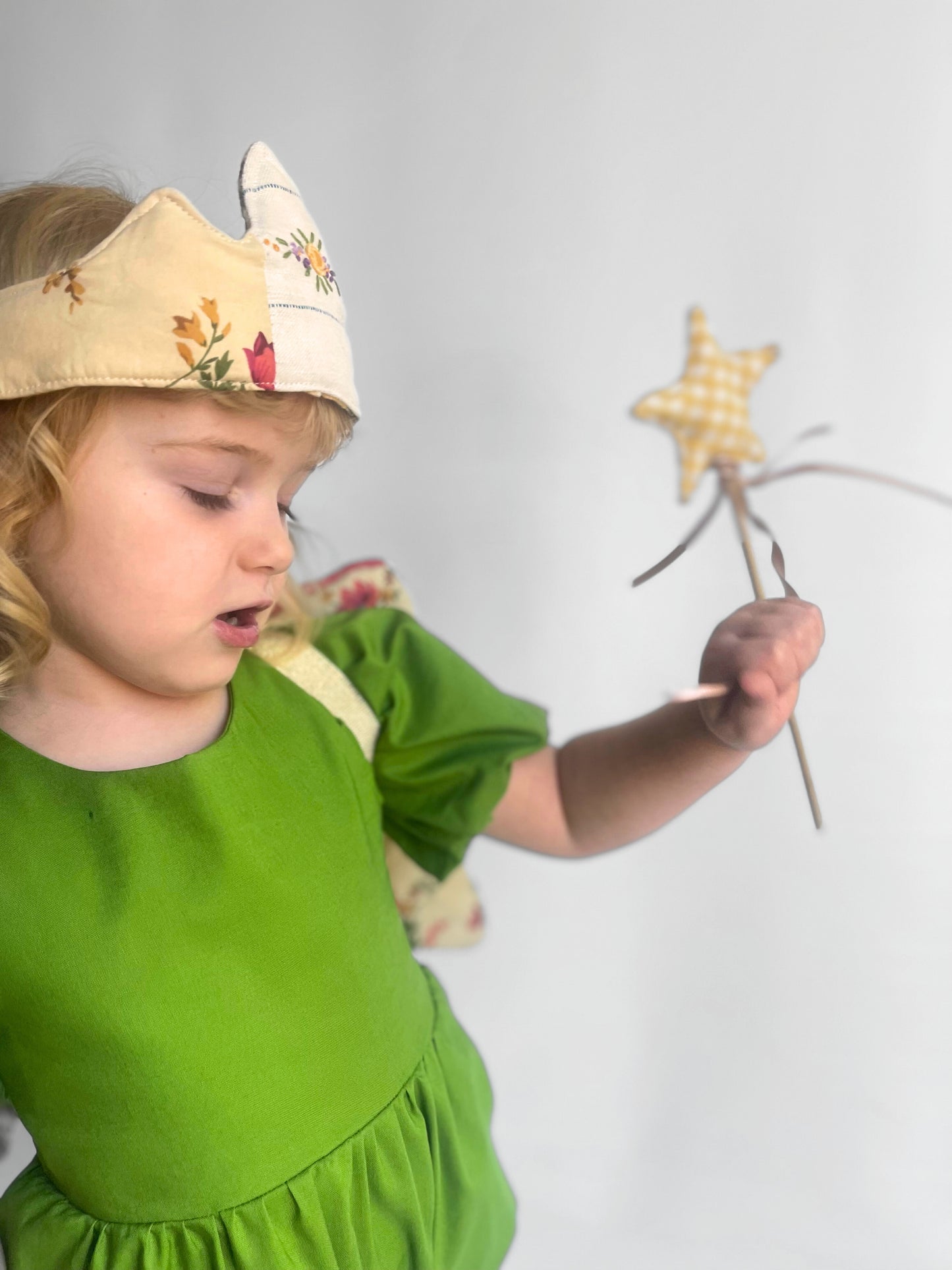 Quilted Fairy Wings, Crown, and Wand Set Golden Yellow and Red