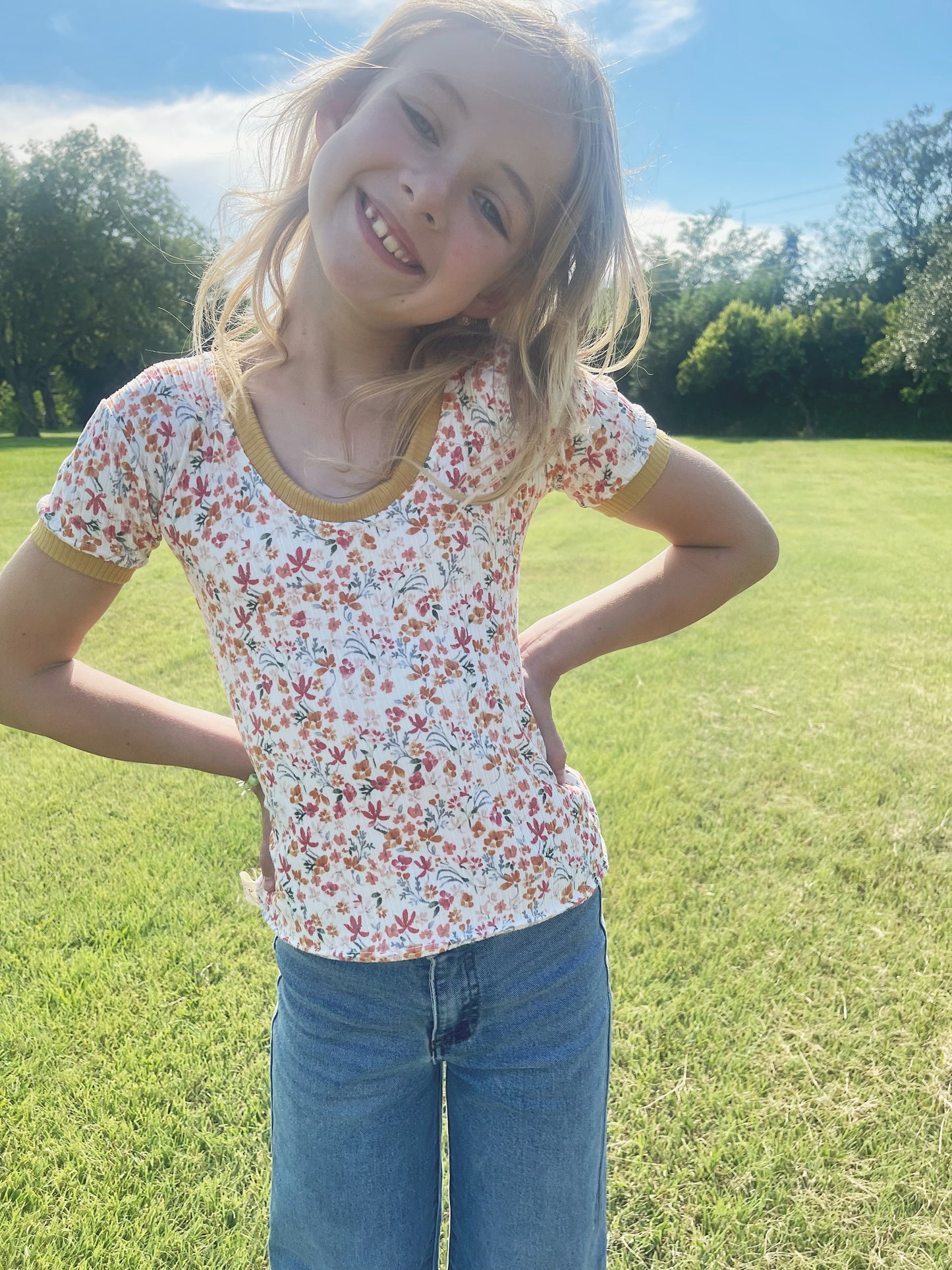 Watercolor Floral Ribbed Ringer Tee