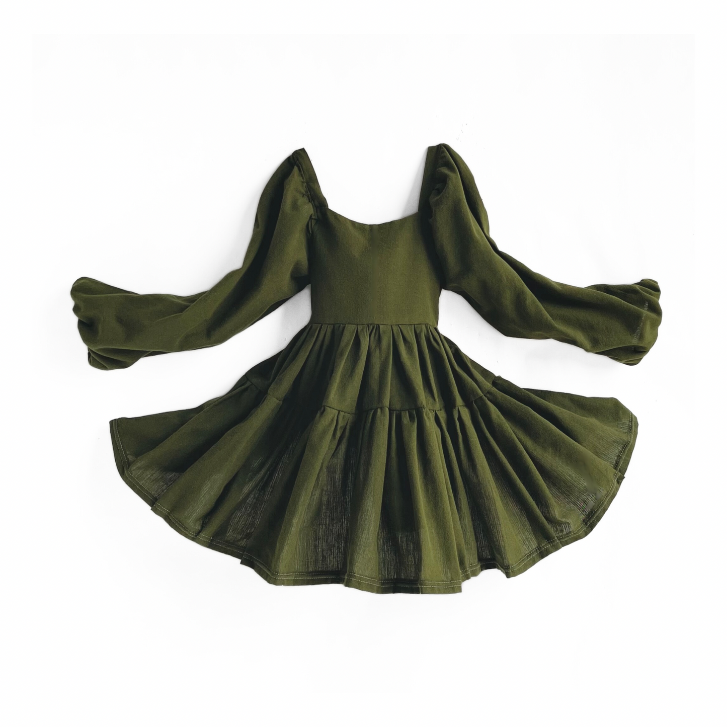 Olive Flutter and Bloom Dress with Balloon Sleeves