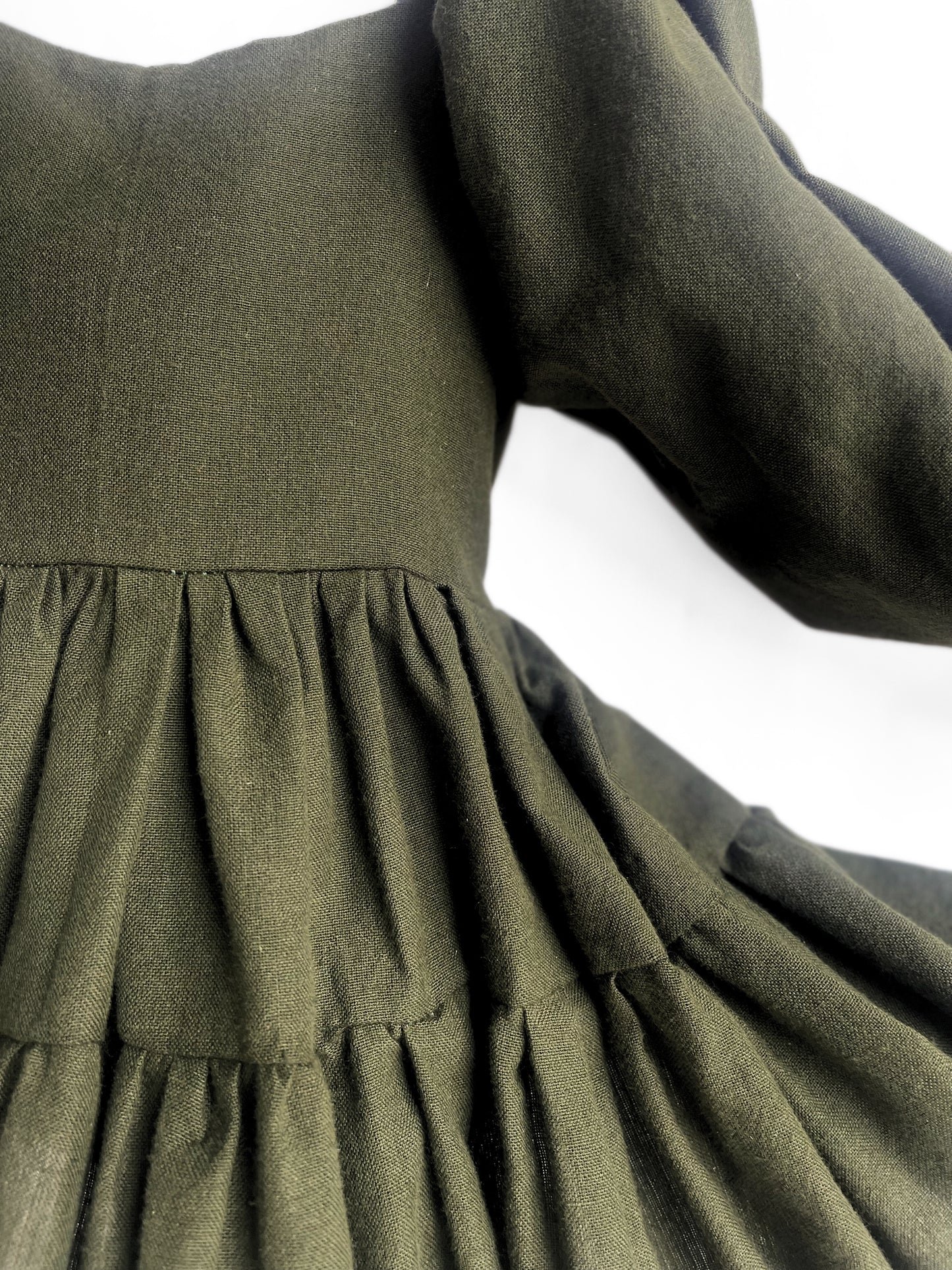 Olive Flutter and Bloom Dress with Balloon Sleeves