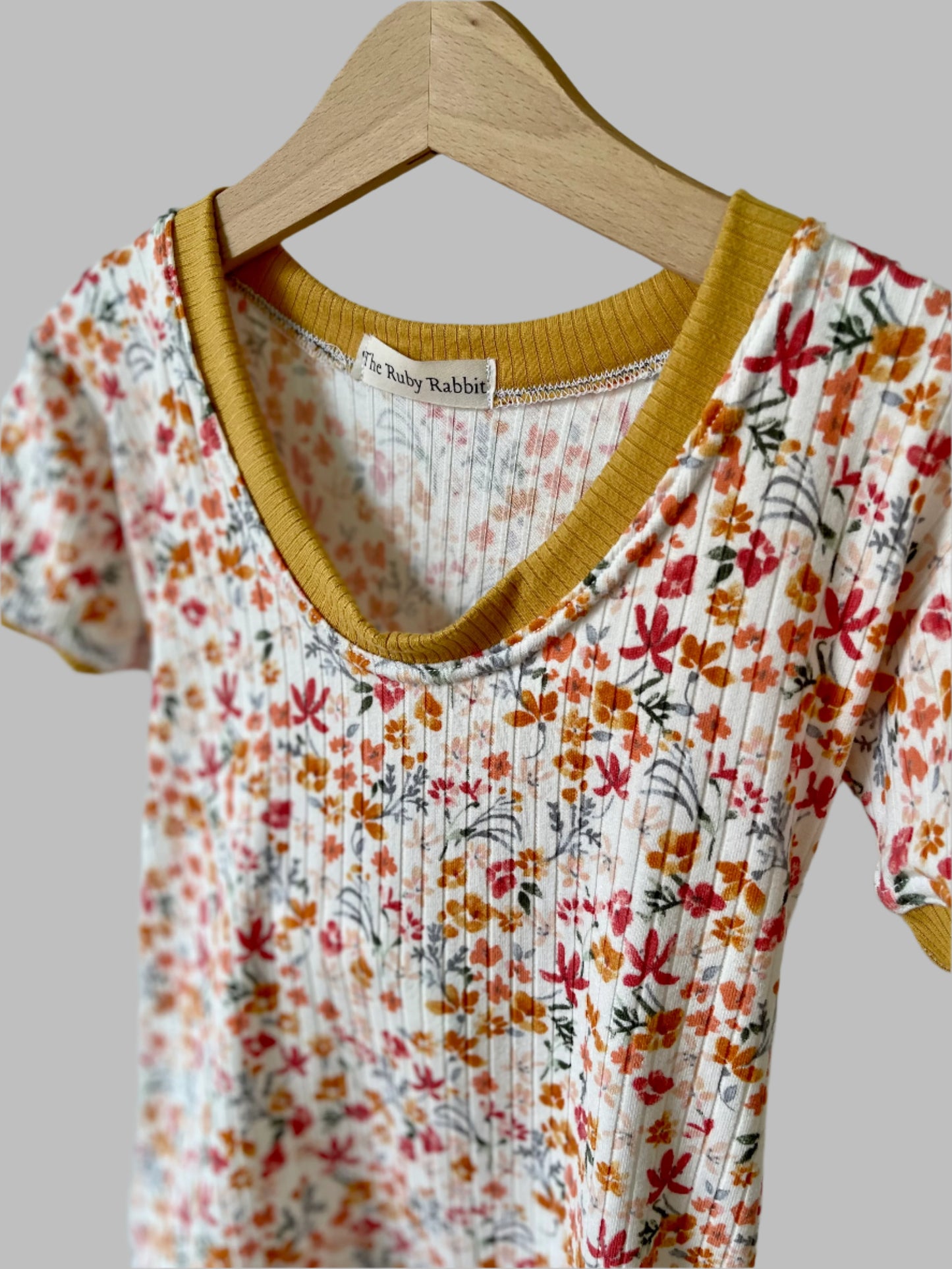 Watercolor Floral Ribbed Ringer Tee