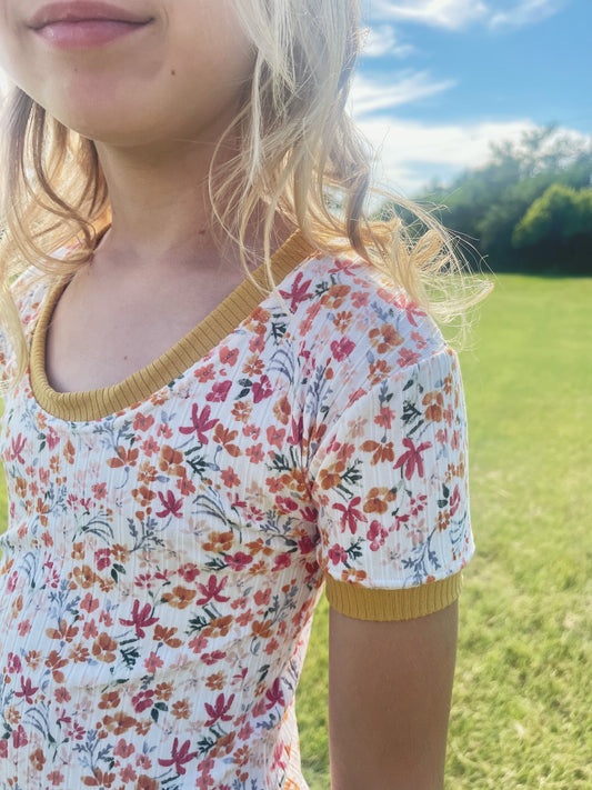 Watercolor Floral Ribbed Ringer Tee