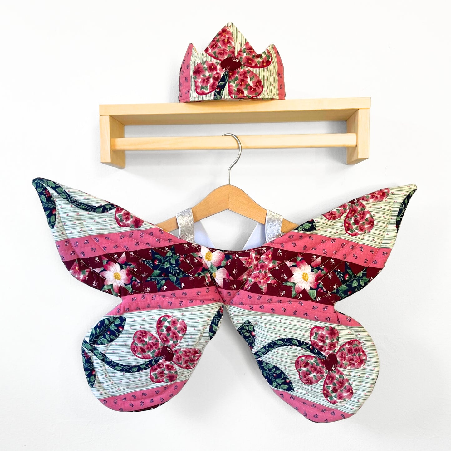 Quilted Fairy Wings and Crown Pink and Burgundy