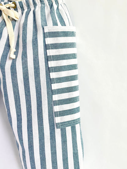 Blue Striped Balloon Leg Pocket Pants
