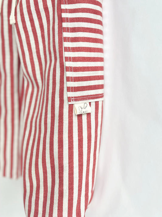 Red Striped Balloon Leg Pocket Pants