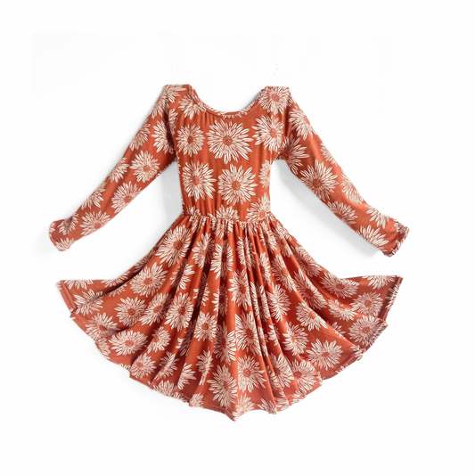 Wildflower Twirly Dress in Sunset Orange