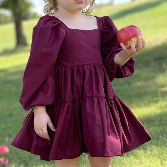 Berry Flutter and Bloom Dress with Balloon Sleeves