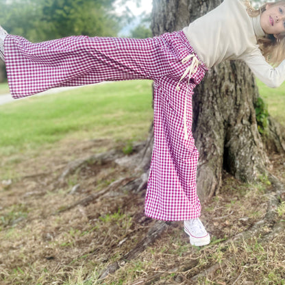 Berry Gingham Wide Leg Pocket Pants