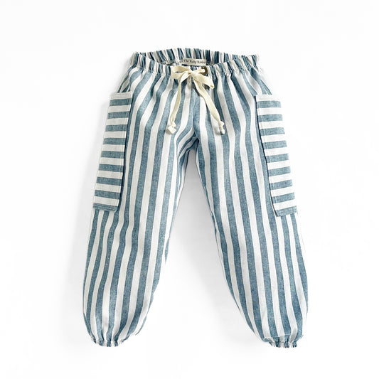 Blue Striped Balloon Leg Pocket Pants