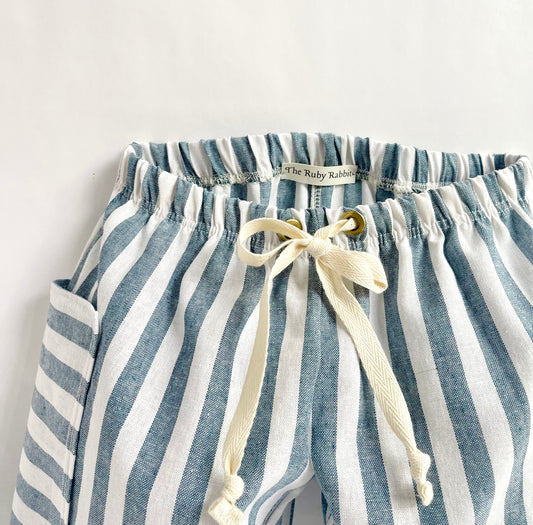 Blue Striped Balloon Leg Pocket Pants