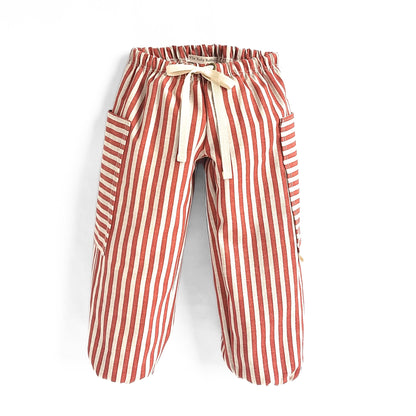 Red Striped Balloon Leg Pocket Pants
