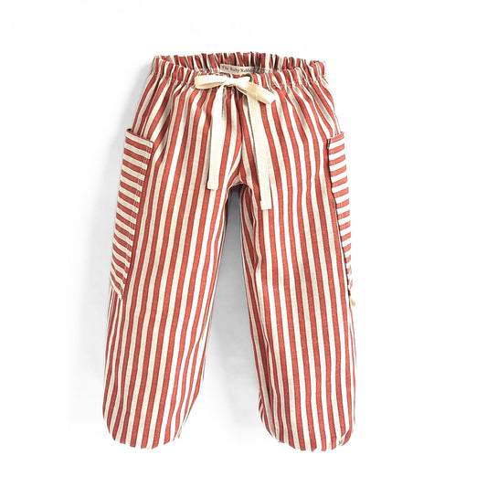 Red Striped Balloon Leg Pocket Pants