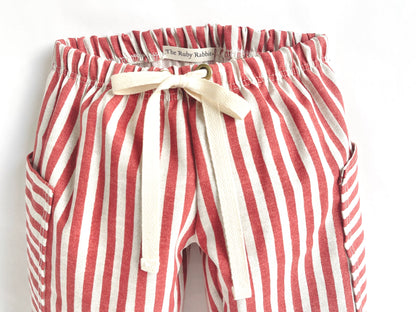 Red Striped Balloon Leg Pocket Pants