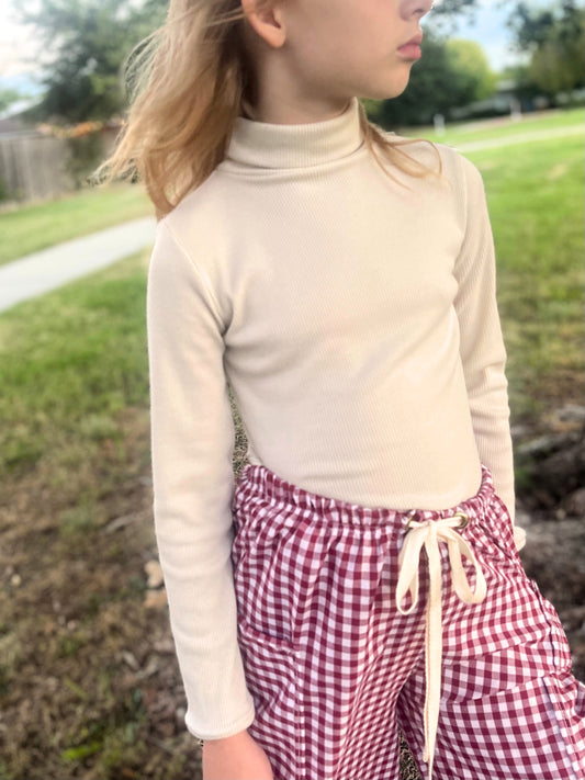 Cream Waffle Knit Turtleneck Top