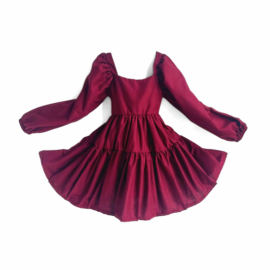 Berry Flutter and Bloom Dress with Balloon Sleeves