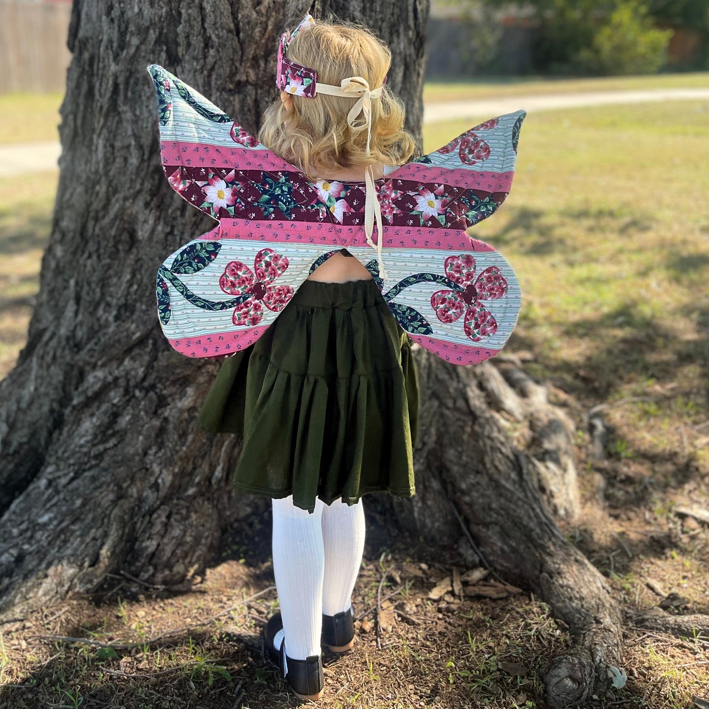 Quilted Fairy Wings and Crown Pink and Burgundy