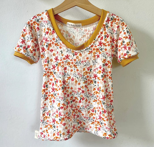 Watercolor Floral Ribbed Ringer Tee