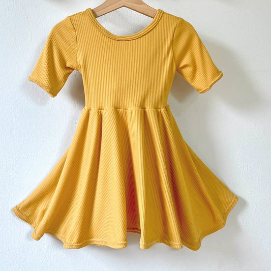 Yellow Gold Ribbed Ballerina Twirly Dress